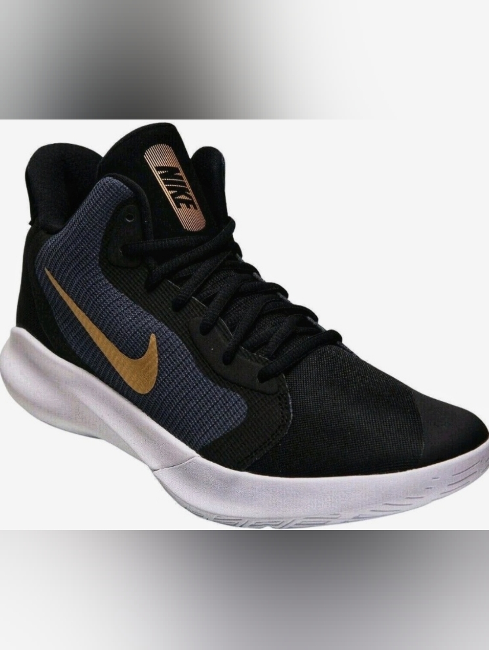 Size 11 - Nike Precision 3 Black and Gold Mid-Top Basketball Sneaker
